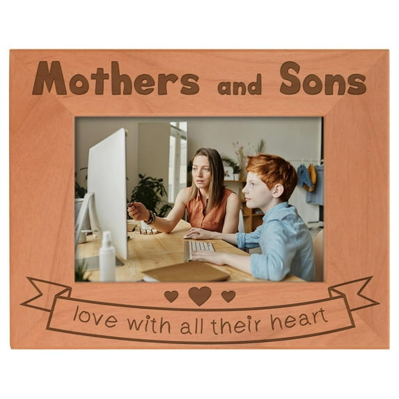 ThisWear Mother Son Gifts Love All Their Heart Natural Wood Engraved 4x6 Landscape Picture Frame Wood