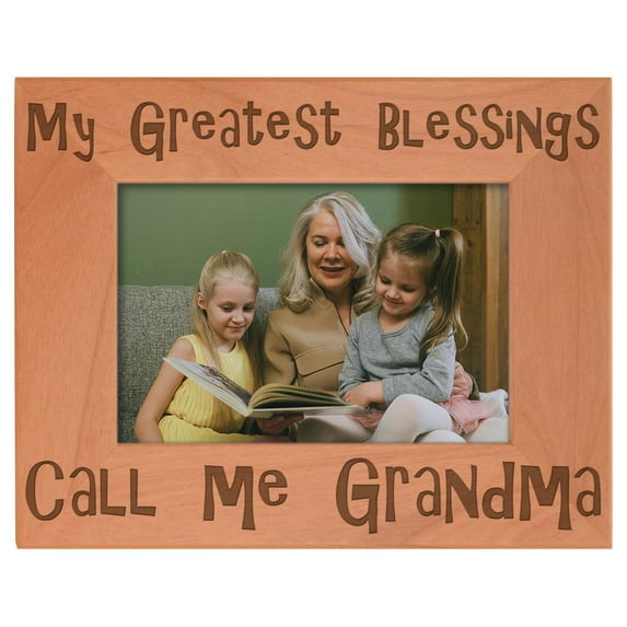 ThisWear Mother's Day Gift Blessings Call Me Grandma Natural Wood Engraved 4x6 Landscape Picture Frame Wood