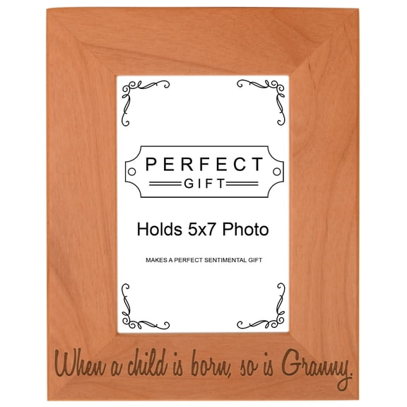 ThisWear Mother's Day Gift Child is Born So is Granny Wood Laser 5x7 Portrait Picture Frame