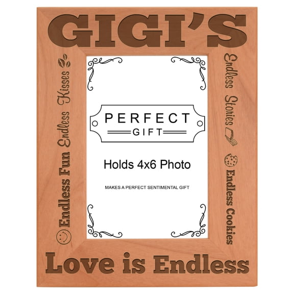 ThisWear Mother's Day Gift Gigi's Love is Endless Detailed Wood Engraved 4x6 Portrait Picture Frame