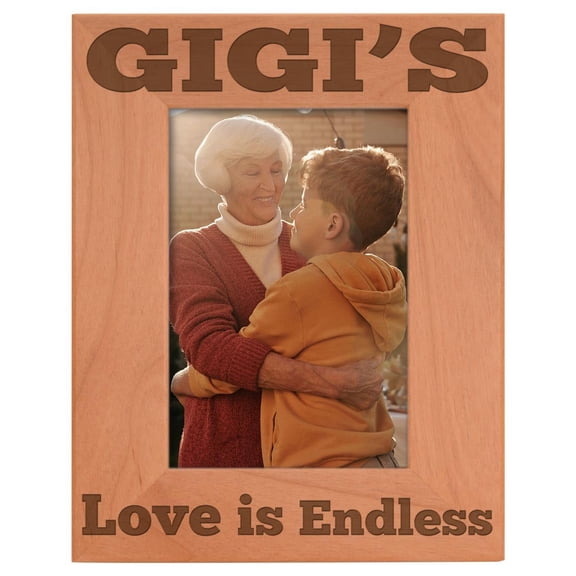 ThisWear Mother's Day Gift Gigi's Love is Endless Natural Wood Engraved 4x6 Portrait Picture Frame Wood