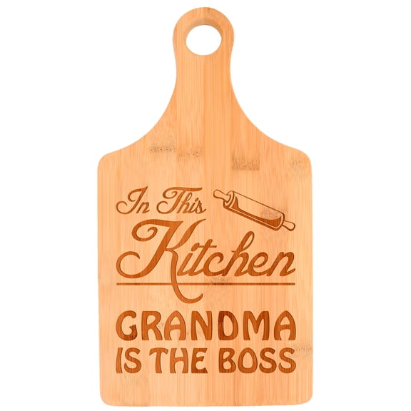 ThisWear Mother's Day Gift for Grandma in This Kitchen Grandma is the Boss Paddle Shaped Bamboo Cutting Board