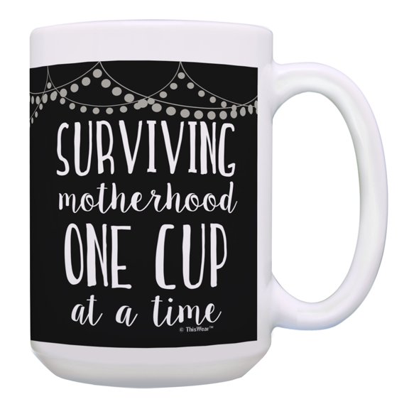 ThisWear Mothers Day Gift Set Surviving Motherhood One Cup at a Time Birthday Gifts for Mom Thank You Mom Gifts Mom Coffee Mug Gift 15oz Coffee Mug