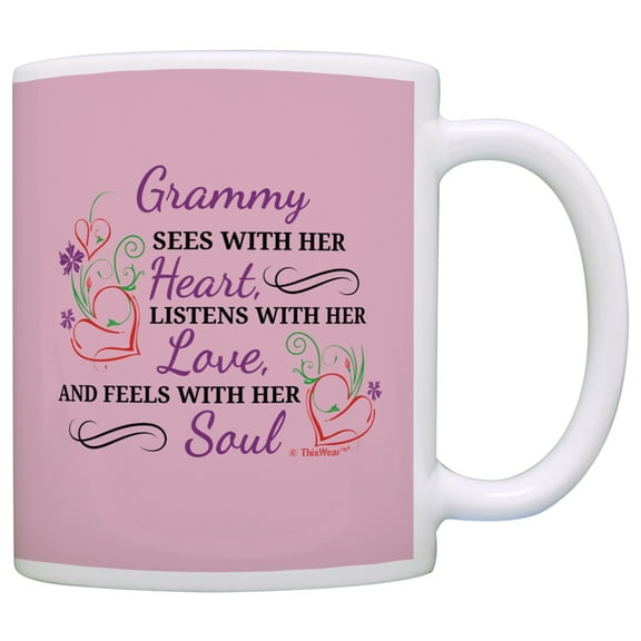 ThisWear Mothers Day Gifts for Grammy Sees with Heart Listen Love Feels Soul 11 ounce Coffee Mug Floral