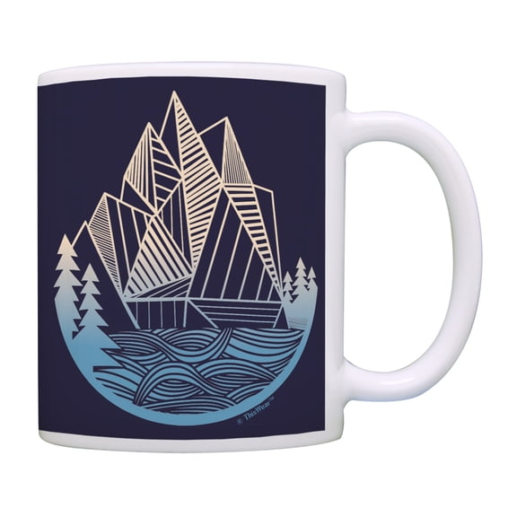 ThisWear Mountain Gifts Geometric Mountains Graphic Design Mug Geometric Cup Mountain Biking Mug Coffee Lover Gifts Outdoorsy Gifts Mountain Cool Coffee Mug Blue