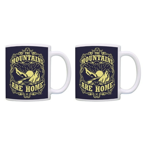 ThisWear Mountain Mug Set The Mountains are Home Mountain Themed Gifts 11 ounce 2 Pack Coffee Mugs Multi