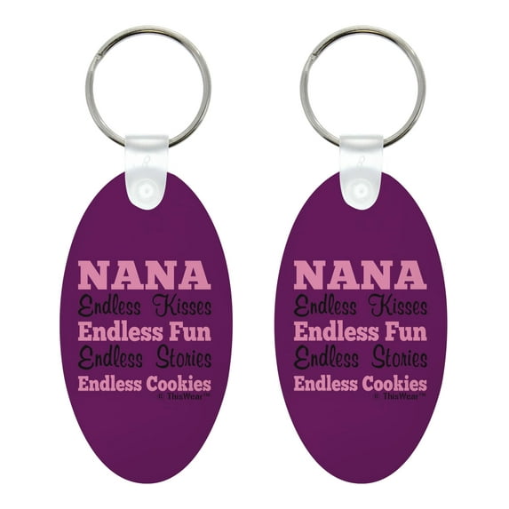 ThisWear Nana Gifts From Granddaughter Nana Endless Kisses Fun Stories Cookies 2-Pack Aluminum Oval Keychain