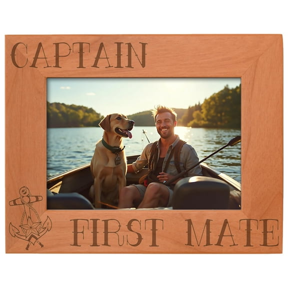 ThisWear Nautical Gift Sail Captain First Mate Anchor Natural Wood Engraved 5x7 Landscape Picture Frame Wood