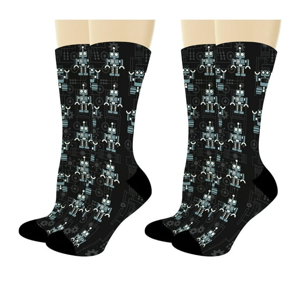 ThisWear Nerd Gifts Mens Robot Socks for Women Robotic Gifts for Women and Men 2-Pairs Novelty Crew Socks