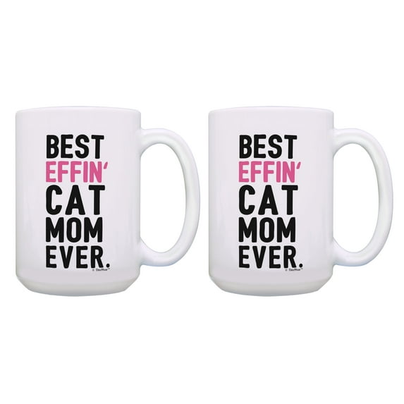 ThisWear New Mom Gifts Best Effin Cat Mom Ever Funny Mom Gifts 2 Pack Gift 15oz Coffee Mugs Mom
