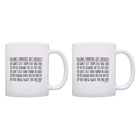 ThisWear New Parents Gifts Reasons Toddlers Cry New Parents Gifts for Couples 2 Pack 11oz Coffee Mug Set White