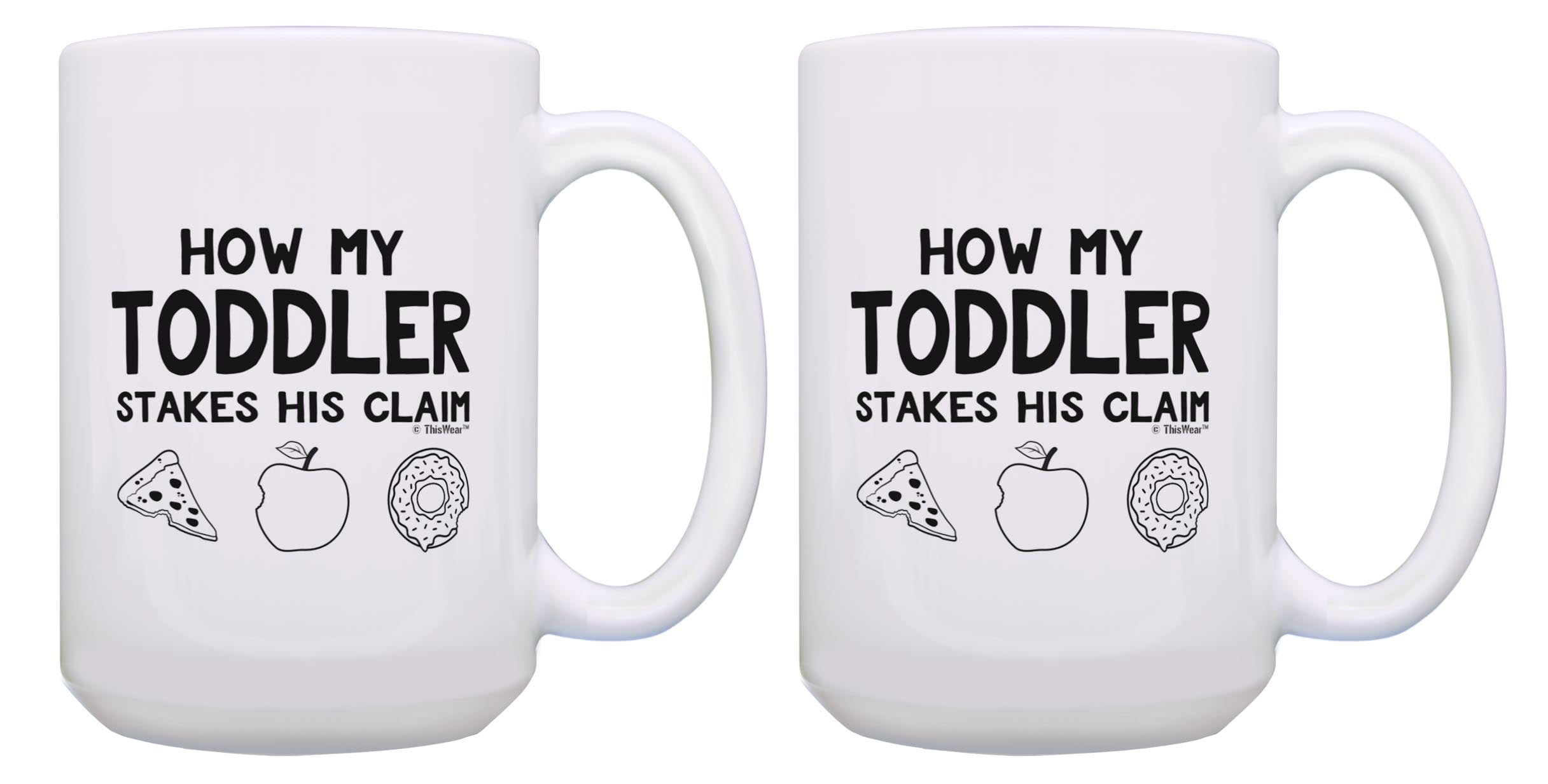 ThisWear New Parents Gifts Toddler Bitten Food 2 Pack Ceramic 15oz Coffee Mug Set White