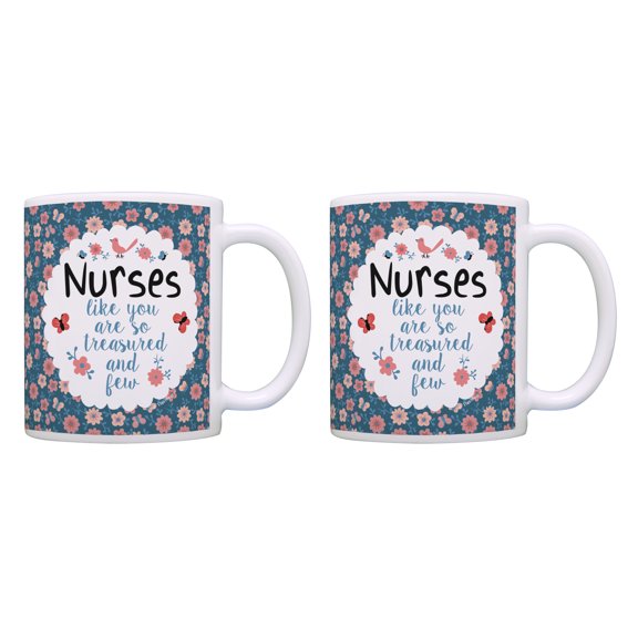 ThisWear Nurse Appreciation Gift Nurses Like You Are So Treasured and Few Nurse Gifts for Women 11 ounce 2 Pack Coffee Mugs Floral