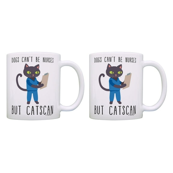 ThisWear Nurse Gifts Dogs Can't Be Nurses But Catscan Cat Lover Gift Pun Mugs 11 ounce 2 Pack Coffee Mugs