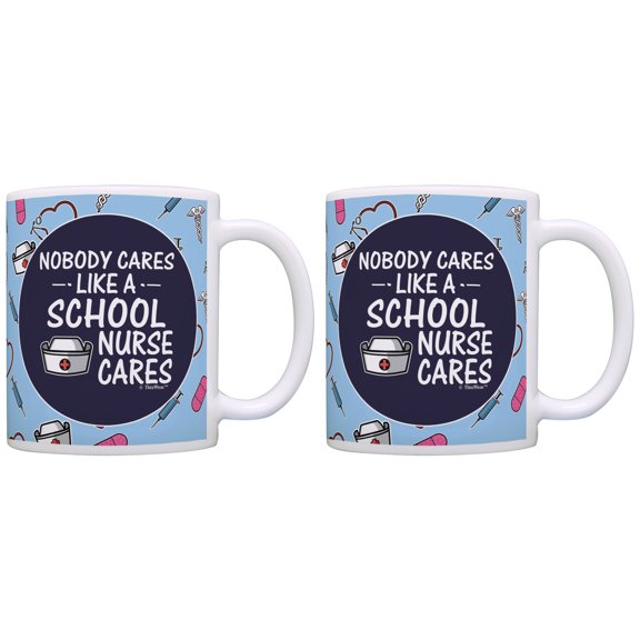 ThisWear Nurse Gifts Nobody Cares Like a School Nurse Cares Teacher Appreciation Gifts for Nurses Gifts 11 ounce 2 Pack Coffee Mugs Blue