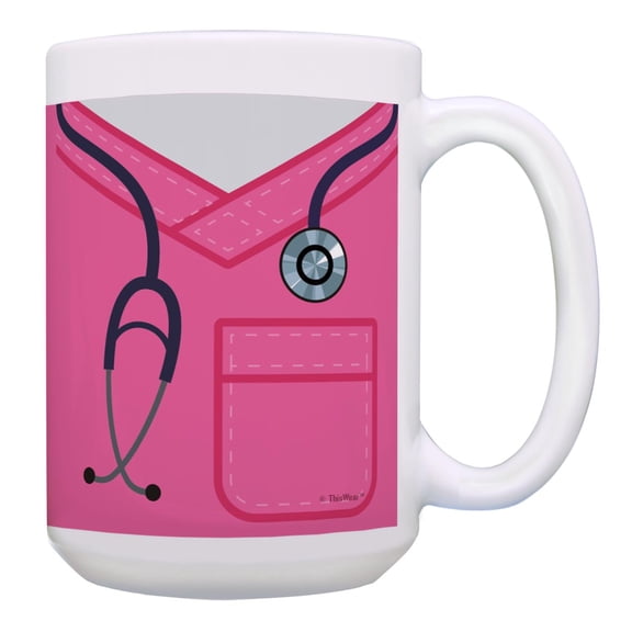 ThisWear Nurse Mug Scrubs with Stethoscope Nurses Appreciation Week CNA Gifts 15oz Coffee Mug Pink