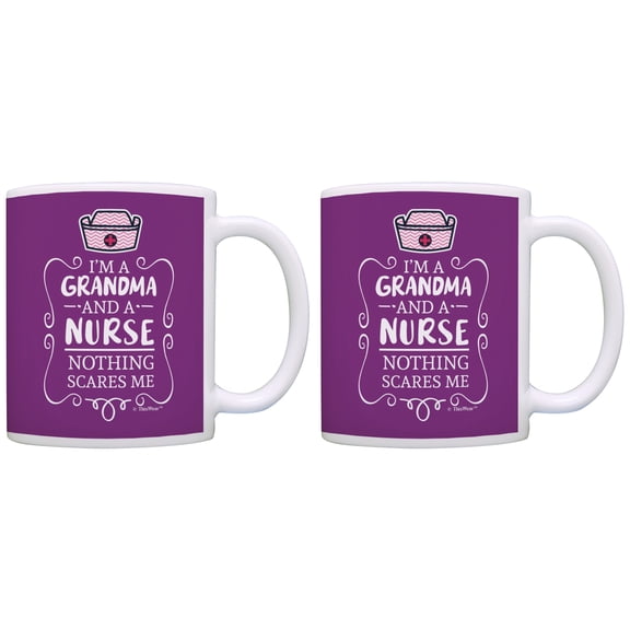 ThisWear Nurse Practitioner Gifts I'm a Grandma and a Nurse Nothing Scares Me Nurse Gifts Funny Nursing Graduation Gifts 11 ounce 2 Pack Coffee Mugs Purple