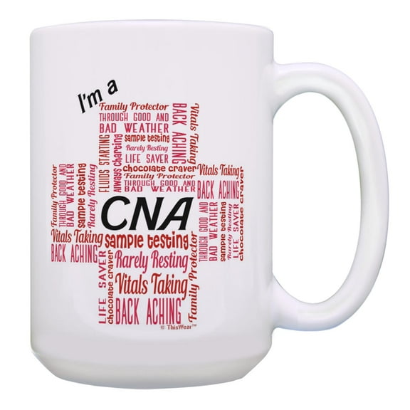 ThisWear Nurse Week Gifts for Women I'm a CNA Essential Attributes 15oz Ceramic Coffee Mug CNA