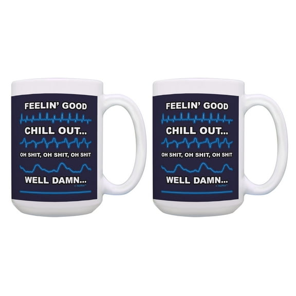 ThisWear Nursing Gifts EKG Feelin Good Well Damn Humorous Medical Gift 2 Pack 15oz Coffee Mugs Blue