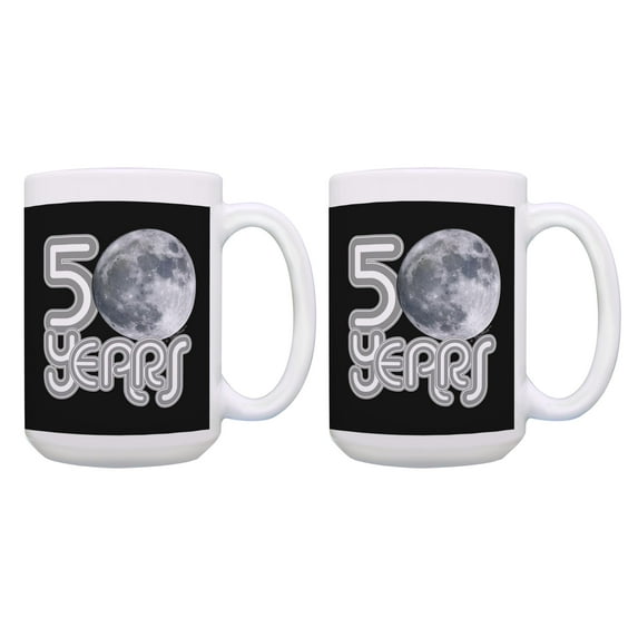 ThisWear Outer Space Gifts First Moon Landing 50 Years Retro Mug Set 2 Pack 15oz Coffee Mugs Multi
