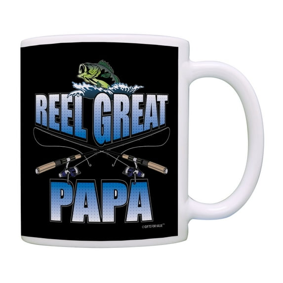 ThisWear Papa Birthday Gifts Reel Great Papa Bass Fishing Gifts for Men Coffee Mug Black