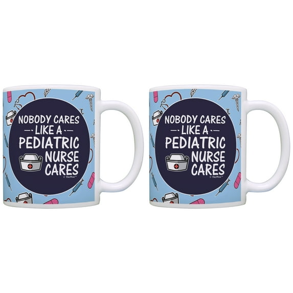 ThisWear Pediatric Nurse Practitioner Gifts Nobody Cares Like a Pediatric Nurse Cares Graduation Gifts for Nurses Gifts 11 ounce 2 Pack Coffee Mugs Blue