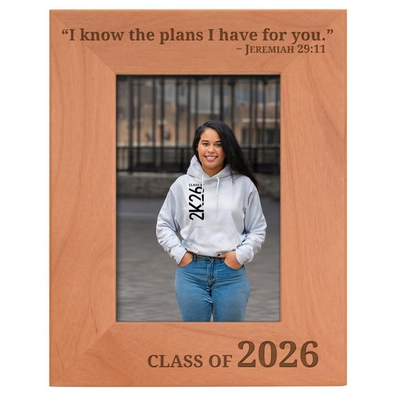 ThisWear Personalized Gifts Graduate Gift Christian Verse Class of 2026 Natural Wood Laser Engraved Portrait 4x6 Photo Frame