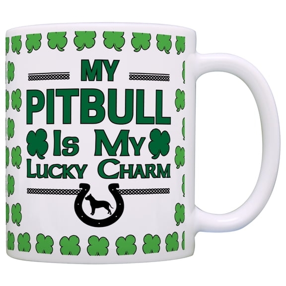 ThisWear Pitbull Gift My Pitbull is my Lucky Charm 11 ounce Coffee Mug Clovers
