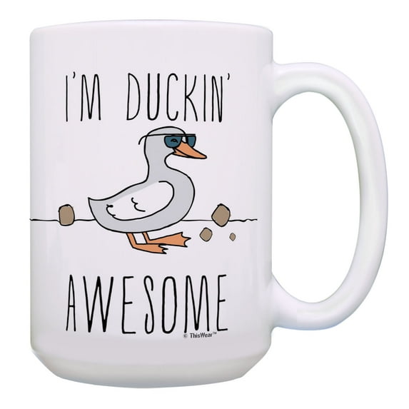 ThisWear Pun Gifts I'm Duckin Awesome Duck Coffee Mug Funny Coworker Gifts 15oz Coffee Mug Multi