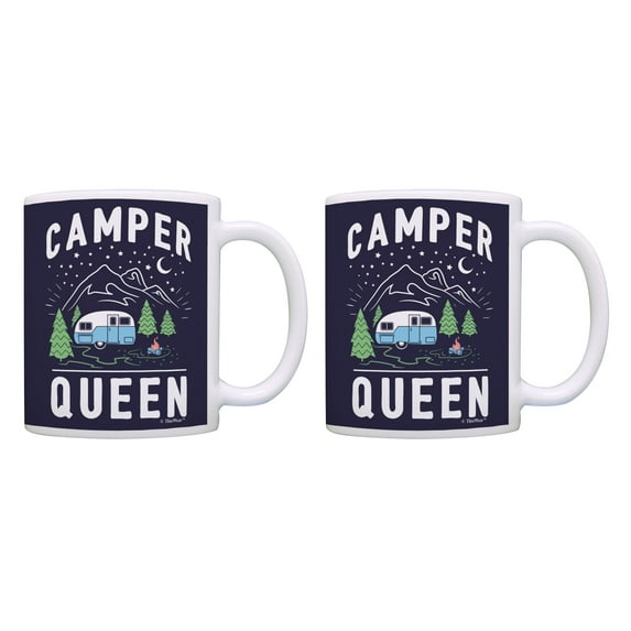 ThisWear RV Camping Mug Set Camper Queen Gifts RV Camper Themed Gifts 11 ounce 2 Pack Coffee Mugs Multi