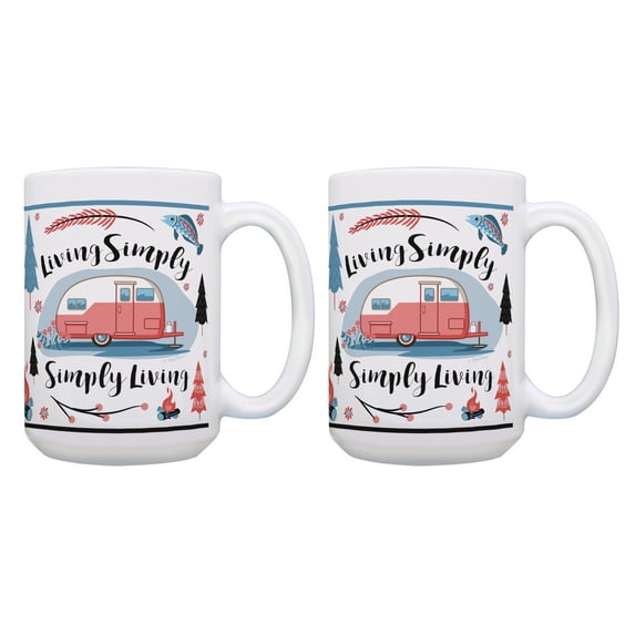 ThisWear RV Coffee Cups Living Simply Simply Living Camping Mug Set RV Camping Gifts RV Living Gifts RV Gift Ideas 2 Pack 15oz Coffee Mugs