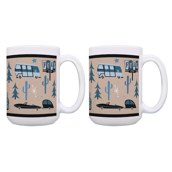 ThisWear RV Coffee Cups Wanderlust RV Mug Camping Mug Set RV Camping Gifts RV Living Gifts RV Gift Ideas 2 Pack 15oz Coffee Mugs