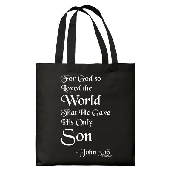 ThisWear Religious Easter Decorations John 3:16 Scripture Verse Easter Gifts for Women Black Canvas Tote Bag