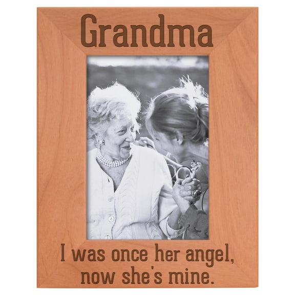 ThisWear Remembrance Gifts for Grandma I Was Once Her Angel Now She's Mine Engraved Remembrance Gifts Natural Wood Engraved 4x6 Portrait Picture Frame Wood