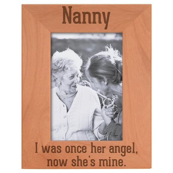 ThisWear Remembrance Gifts for Grandma Nanny I Was Once Her Angel Now She's Mine Engraved Remembrance Gifts Natural Wood Engraved 4x6 Portrait Picture Frame Wood