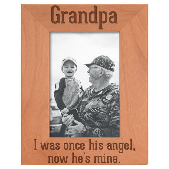 ThisWear Remembrance Gifts for Grandpa I Was Once His Angel Now He's Mine Engraved Remembrance Gifts Natural Wood Engraved 4x6 Portrait Picture Frame Wood