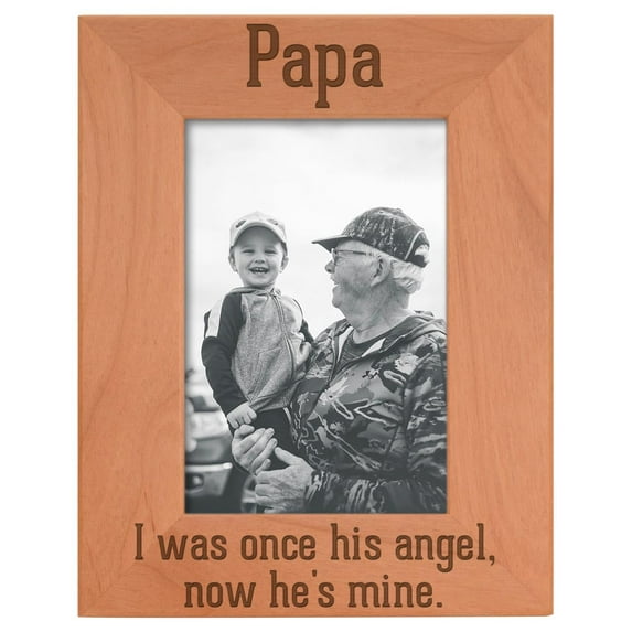ThisWear Remembrance Gifts for Papa I Was Once His Angel Now He's Mine Engraved Remembrance Gifts Natural Wood Engraved 4x6 Portrait Picture Frame Wood
