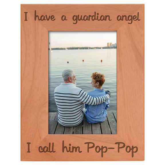 ThisWear Remembrance Gifts for Pop Pop I Have a Guardian Angel Engraved Remembrance Gifts Natural Wood Engraved 4x6 Portrait Picture Frame