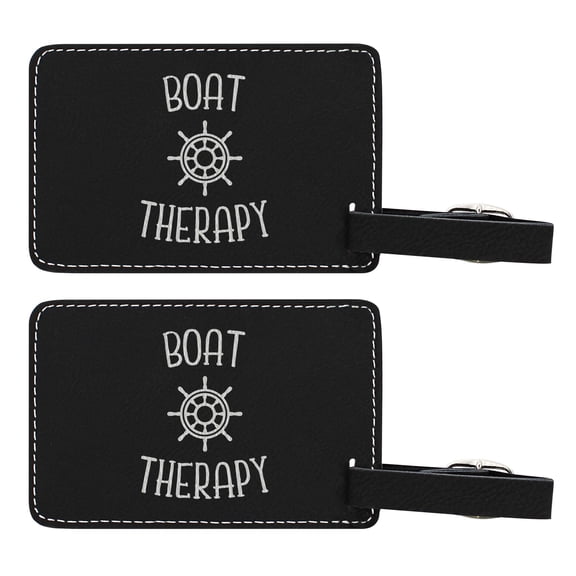 ThisWear Retirement Gifts for Women Nautical Theme Boat Therapy 2-pack Laser Engraved Leatherette Luggage Tags Black
