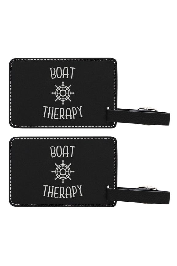 Retirement Gifts for Women Nautical Theme Boat Therapy 2-pack Laser Engraved Leatherette Luggage Tags Black