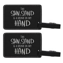ThisWear Retirement Gifts for Women The Sun Sand & A Drink in My Hand 2-pack Laser Engraved Leatherette Luggage Tags Black