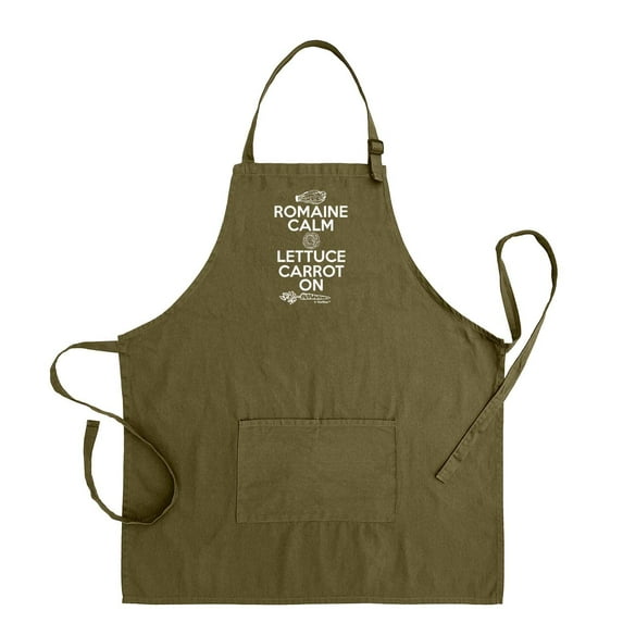 ThisWear Romaine Calm Lettuce Carrot On Funny Apron for Kitchen Cooking Two Pocket Apron for Women and Men Military Green