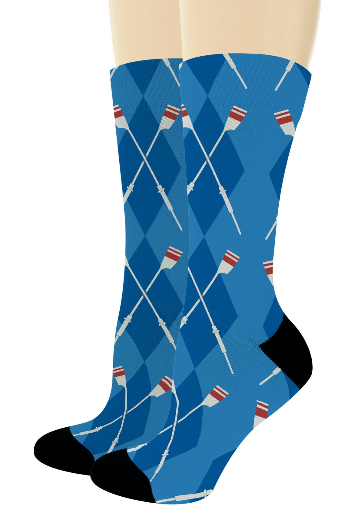 ThisWear Row Accessories Crossed Row Boat Oars Blue Argyle Socks Rowing Crew Socks 1 Pair Novelty Crew Socks