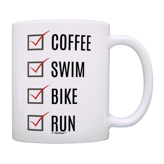 ThisWear Run Gift Coffee Swim Bike Run Mug Check Box Runner Mug Triathlete Gifts Coffee Mug