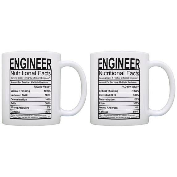 ThisWear STEM Gifts Engineer Nutritional Facts Label Science Gag Gift 11 ounce 2 Pack Coffee Mugs