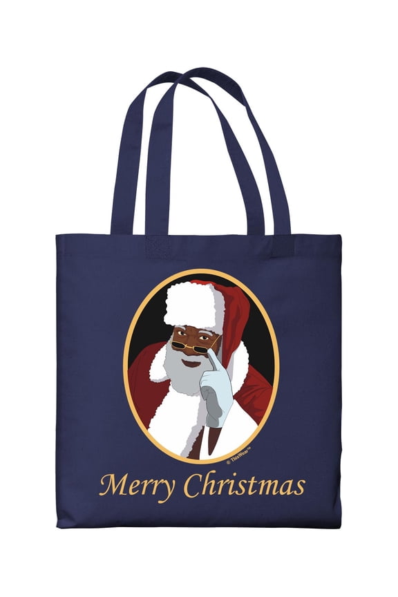 Santa Christmas Decoration Black Santa Secret Merry Christmas Lightweight Navy Canvas Tote Bag