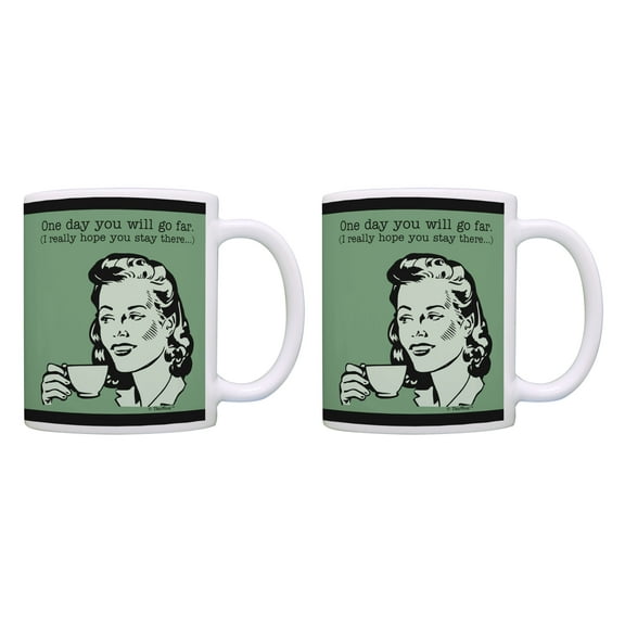 ThisWear Sarcastic Mug One Day You Will Go Far Mugs with Funny Sayings 11 ounce 2 Pack Coffee Mugs Green