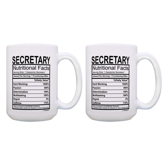 ThisWear Secretary Cup Set Secretary Nutritional Facts Coffee Mug Set 2 Pack 15oz Coffee Mugs