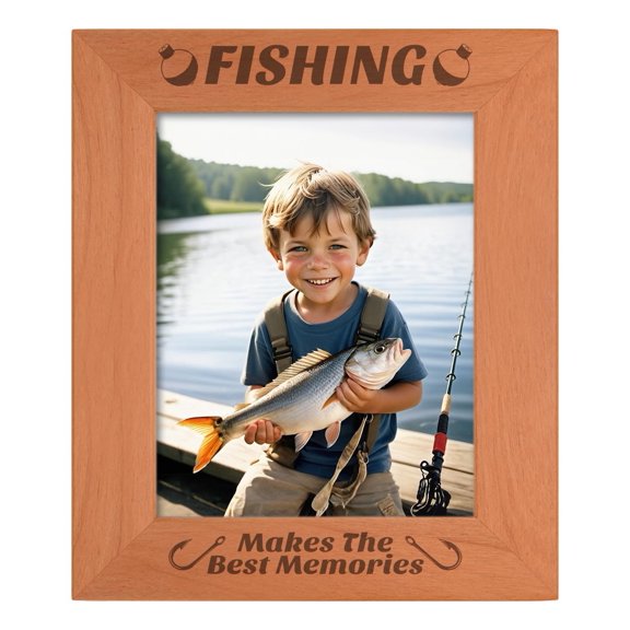 ThisWear Sentimental Photo Frame Fishing Makes The Best Memories Wood Engraved 8x10 Portrait Picture Frame