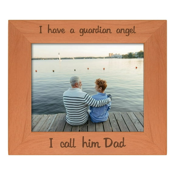 ThisWear Sentimental Photo Frame I Have A Guardian Angel I Call Him Dad Wood Engraved 8x10 Landscape Picture Frame